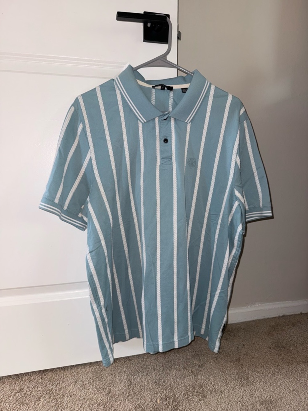 Ted Baker Light Blue & White Striped Polo Shirt